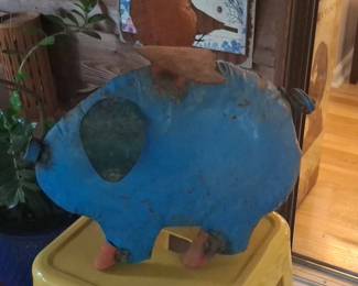 Folk Art Recycled Metal Flying Pig Sculpture