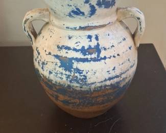 Distressed Blue and White Terracotta Amphora Vase