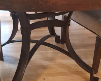 Round Dining Table with Hammered Copper Inlay and Upholstered Chairs fifth image