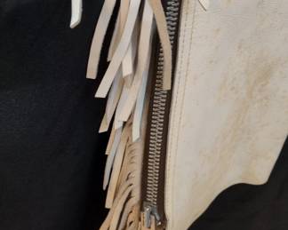 White Leather Chaps with Fringe and Zippers third image