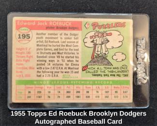 Topps Ed Roebuck Brooklyn Dodgers Autographed Baseball Card second image