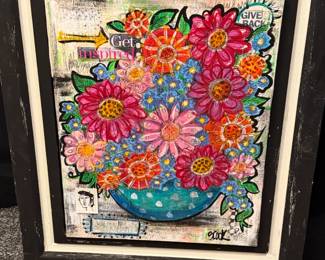 Mixed Media Floral Artwork by E. Cook
