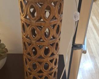 MidCentury Modern Ceramic Table Lamp with Geometric Cutout Design