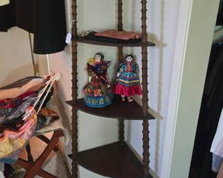 Vintage wooden thread spool corner shelf