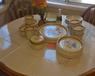Tile top dining table & Vintage Mikasa