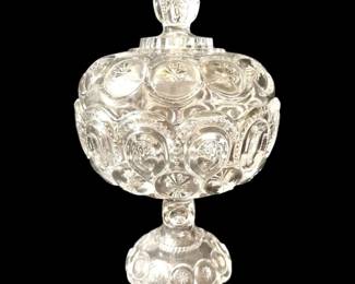 L. E. Smith Moon  Stars Lidded Glass Pedestal Compote
