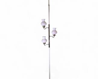 Vintage Tension Pole Lamp w White Quilted Plastic Shades