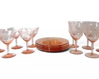 Pink Depression Plates  Goblets