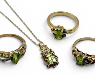 10k Gold Diamond Peridot Necklace  Rings 7.69g