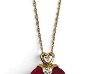 10k Gold  Diamond Red Heart Pendant w GoldFilled Necklace Chain 6.53g