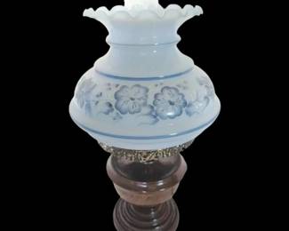 HandPainted Blue Floral Table Lamp w Wooden Base
