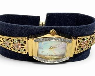 Bradford Exchange GoldToned Watch w Floral Filigree Band