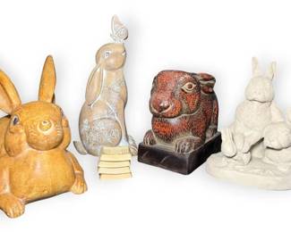 Wood  Stone Bunny Statues  More