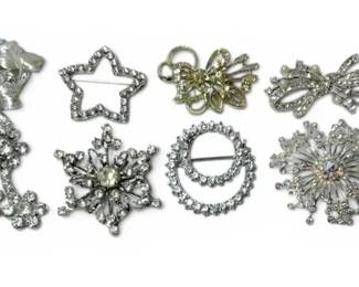 Silvertone Brooches With Gemstones