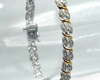 Sterling Silver 14k GoldPlated Diamond Bracelet 7.50g