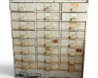 Vintage Metal Parts Cabinet With Drawers  Contents