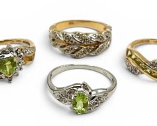 10k Gold, Diamond,  Peridot Rings 8.79g