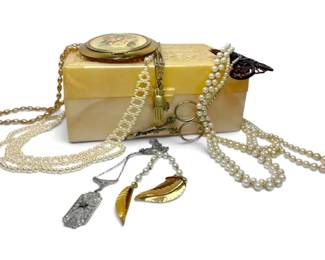 Vintage Jewelry Box, Compact Mirror, Garland Scissors,  More