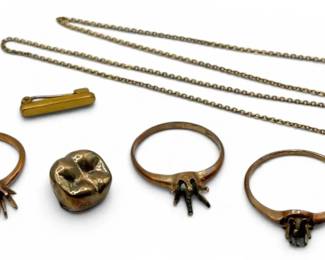 14k Gold Ring  Dental Cap and 10k Gold Pin, Rings,  Scrap Necklace