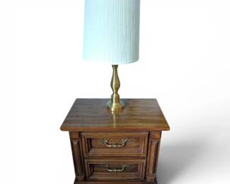 Wooden Night Stand w GoldToned Table Lamp