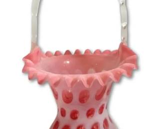 Fenton Cranberry Opalescent Coin Dot Glass Basket