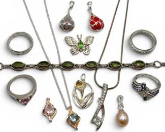 Sterling Silver Peridot Bracelet, Rings, Necklaces,  Pendants 39.0g
