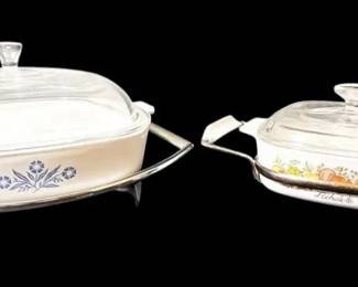 2 Corning Ware Casserole Dishes With Metal Rack Trivets
