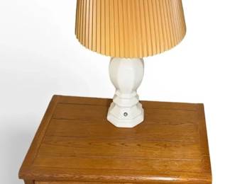 Wooden Night Stand With Two Drawers And Lamp