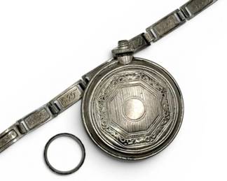 Antique Sterling Silver Pocket Watch Case, Ring,  Bracelet 25.9g
