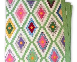 Colorful HandSewn Diamond Field Quilt 92 x 76 
