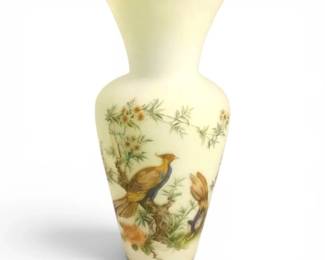 Norleans Green Satin Glass Pheasant Vase