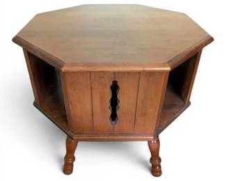 Tell City Wood Octagonal Side Table w Lazy Susan Top