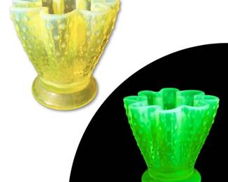 Fenton Topaz Vaseline Hobnail Opalescent Glass Vase