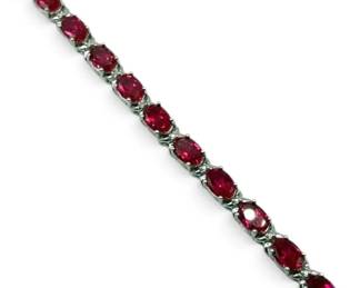 Sterling Silver Ruby  Diamond Tennis Bracelet 14.5g