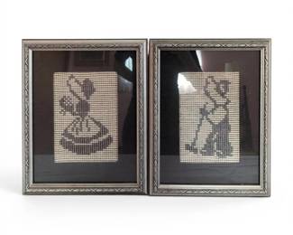 Two Black Framed Needlework Art Pieces