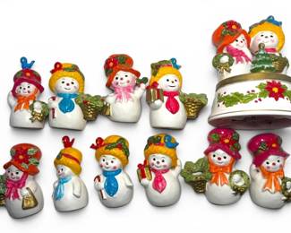 Ceramic Christmas Snowmen Figurines  One Music Box