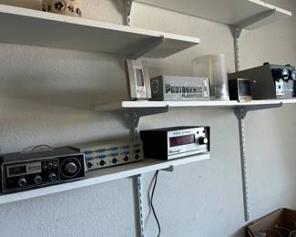 Vintage CB radio, Microcraft Morse-a-word device translates and displays morse code, & 4-way data transfer switch box