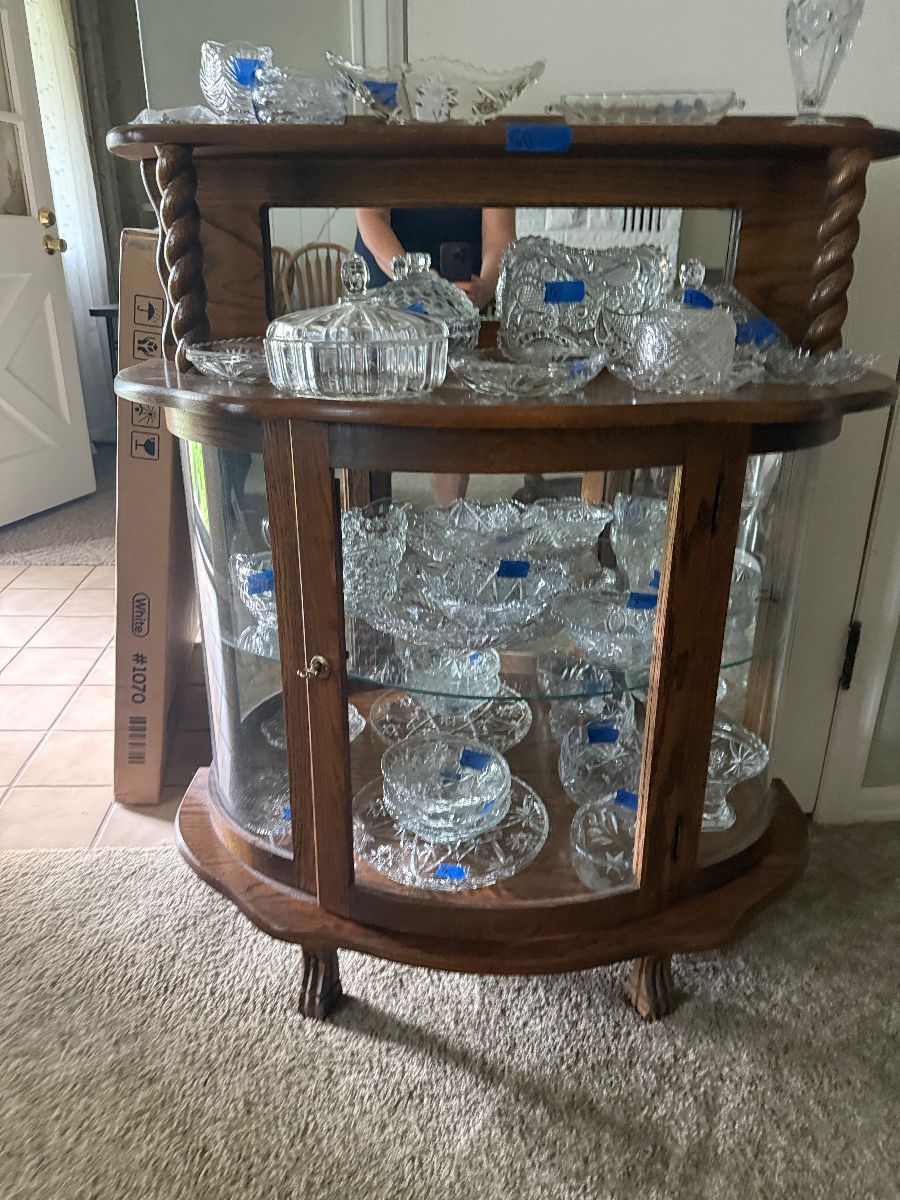 Curio with Crystal Dishes