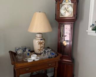 Grandfather Clock, tea Cart, Lamp