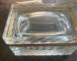 Vintage cut crystal hinged trinket box
