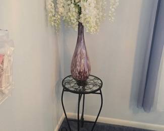 Plant stand with Murano type vase with florals