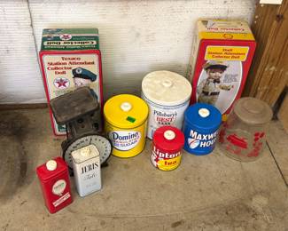 VINTAGE CANISTERS AND DOLLS