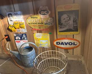 VINTAGE SIGNS / WATERING CAN /EGG BASKET
