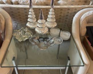 Vintage modern glass end table glass Christmas trees 