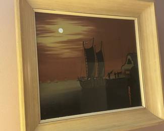 Framed Asian art silk screens 
