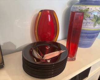 Red vintage glass vases Portugal large ceramic vase 