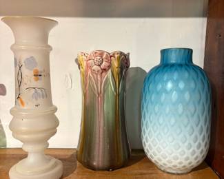 Painted Vase, Majolica, (?), Satin Glass Vases