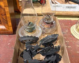 Oil Lamps and 3 Pairs of Brackets
