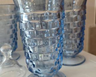 Indiana Glass Co., Whitehall Blue Cubist tea tumblers