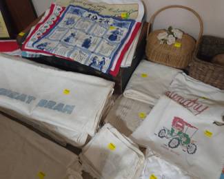Vintage Cotton Grain/Produce Sacks, Calendar Towels